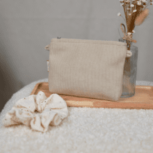 Mini pochette tissu velours côtelé beige