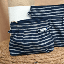 Mini pochette plissée rayé argent marine