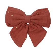 Barrette noeud papillon gaze pois or rose blush