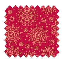 Tissu coton au mètre ex2448 flocon de noel or rouge