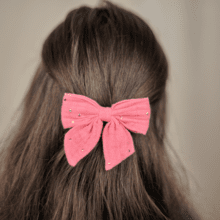 Barrette noeud papillon gaze pois or rose sorbet