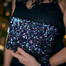 Pochette tissu sequins violet noir