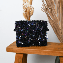 Mini pochette tissu sequins violet noir