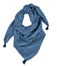 Foulard pompon rayé argent marine