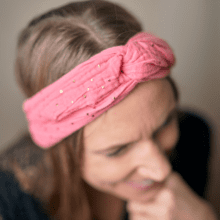 Bandeau croisé gaze pois or rose sorbet