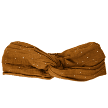 Bandeau croisé gaze pois or caramel