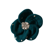 Petite Barrette Pétales de Fleur gaze pois or vert canard