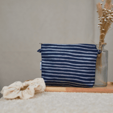 Mini pochette tissu rayé argent marine