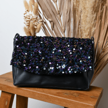 Rabat sac compagnon sequins violet noir