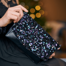 Rabat sac compagnon sequins violet noir