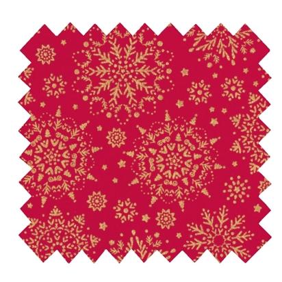 Tissu coton au mètre ex2448 flocon de noel or rouge